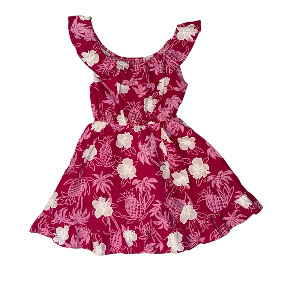 Hilo Hattie Vintage Pink and White Floral Girls Ruffle Dress